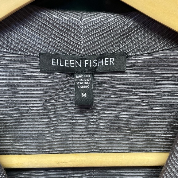 Eileen Fisher Blazer Womens Medium Gray Metallic Open Front Long 3/4 Sleeve - Picture 4 of 13